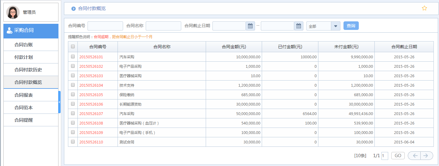 華天動力OA系統體驗之合同管理